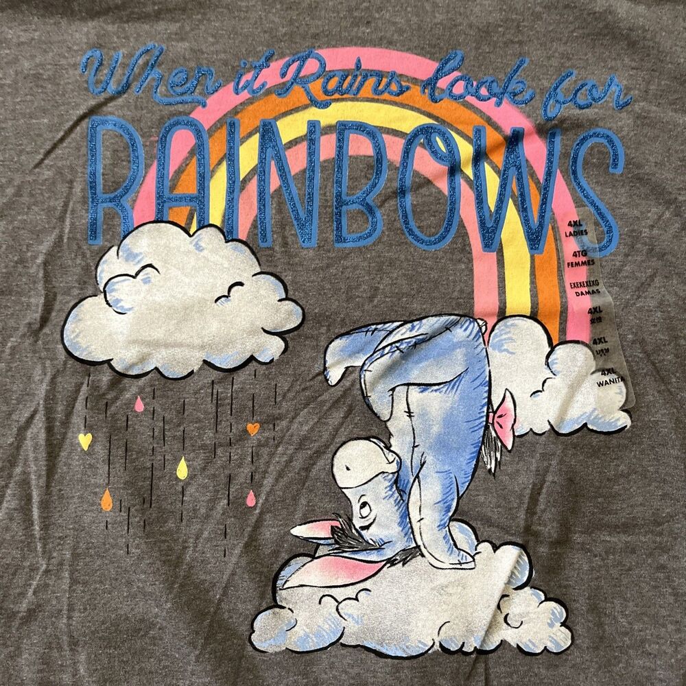 Disney womens Gray shirt when it rains look for rainbows eeyore size 4XL